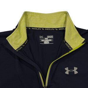 Under Armour Run Pullover Shirt Mens Size Medium Blue Fitted 1/4 Zip Reflective